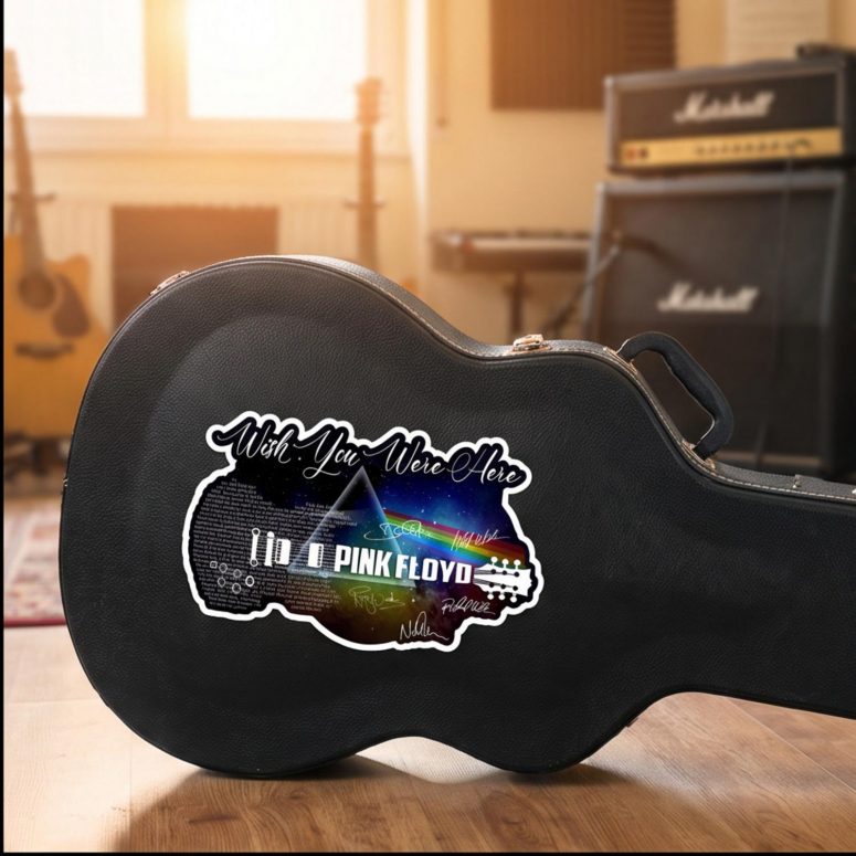 Pink Floyd Sticker - Wish You Were Here With Guitar Typography And Signatures