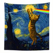 Pink Floyd Tapestry - Cat Starry Night Touching Moon Van Gogh DSOTM