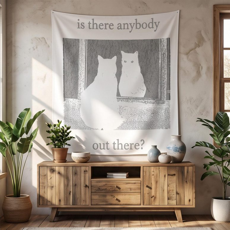 Pink Floyd Tapestry - Is There Any Body Out There Funny Witchy Cat