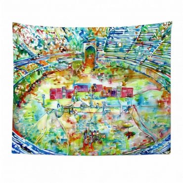 Pink Floyd Tapestry - Pink Floyd in concert at Pompeii Watercolor Pink Floyd Tapestry - Pink Floyd in concert at Pompeii Watercolor