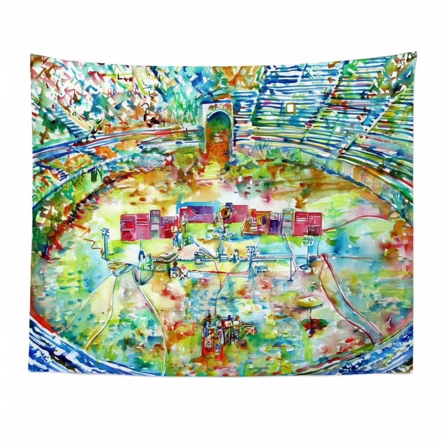 Pink Floyd Tapestry - Pink Floyd in concert at Pompeii Watercolor Pink Floyd Tapestry - Pink Floyd in concert at Pompeii Watercolor