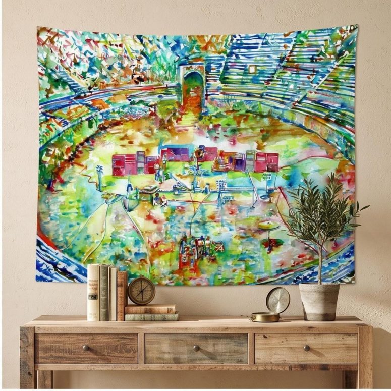 Pink Floyd Tapestry - Pink Floyd in concert at Pompeii Watercolor Pink Floyd Tapestry - Pink Floyd in concert at Pompeii Watercolor