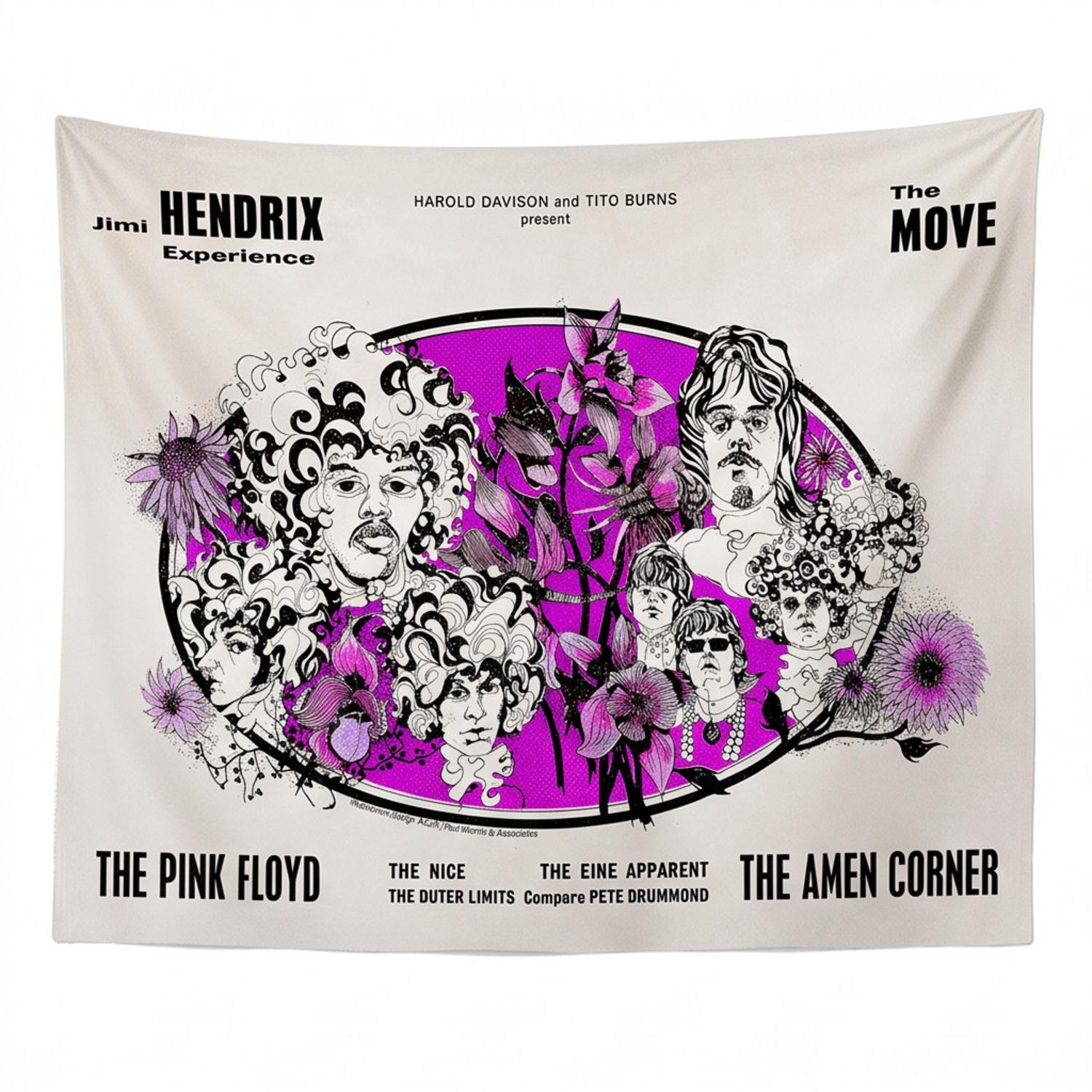 Pink Floyd Tapestry - Tallenge Pink Floyd And Jimi Hendrix 1967 Vintage UK Concert Pink Floyd Tapestry - Tallenge Pink Floyd And Jimi Hendrix 1967 Vintage UK Concert