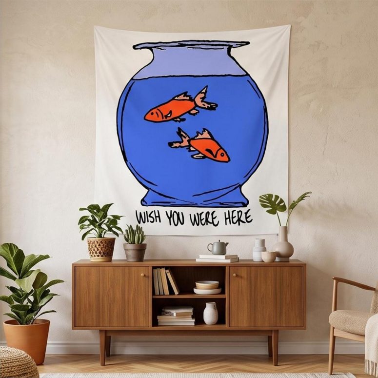 Pink Floyd Tapestry - Wish You Were Here lost souls in Fish Bowl Doodle Art