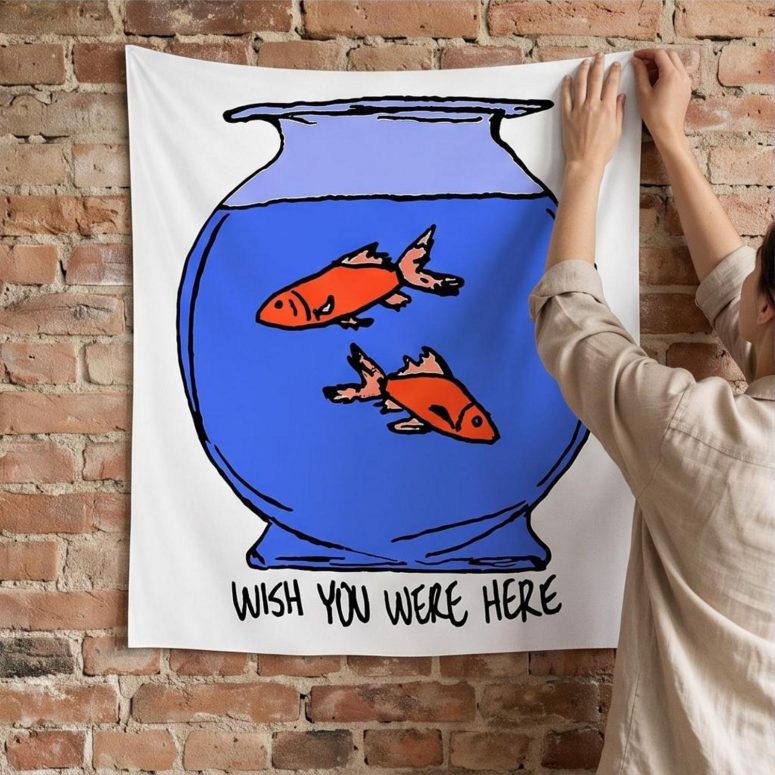 Pink Floyd Tapestry - Wish You Were Here lost souls in Fish Bowl Doodle Art