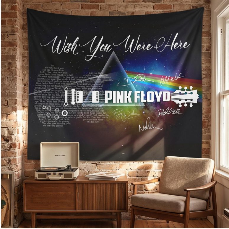 Pink Floyd Tapestry - Wish You Were Here With Guitar Typography And Signatures Pink Floyd Tapestry - Wish You Were Here With Guitar Typography And Signatures