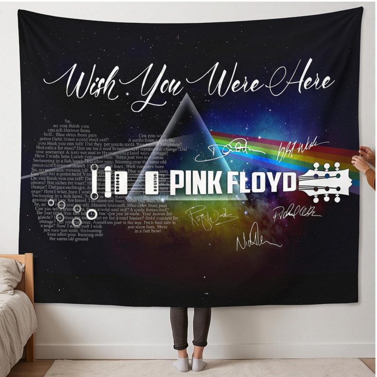 Pink Floyd Tapestry - Wish You Were Here With Guitar Typography And Signatures Pink Floyd Tapestry - Wish You Were Here With Guitar Typography And Signatures