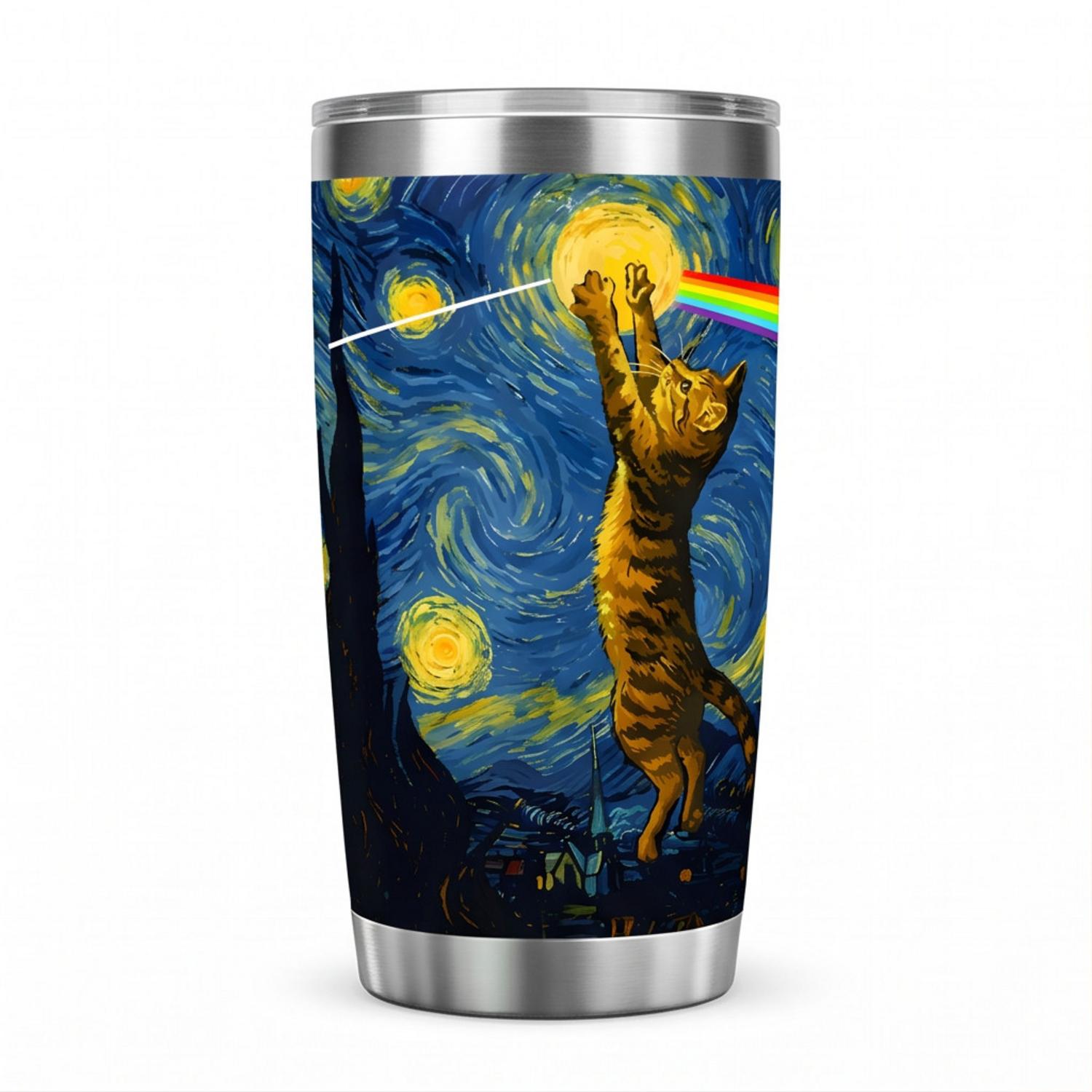 Pink Floyd Tumbler - Cat Starry Night Touching Moon Van Gogh DSOTM Pink Floyd Tumbler - Cat Starry Night Touching Moon Van Gogh DSOTM