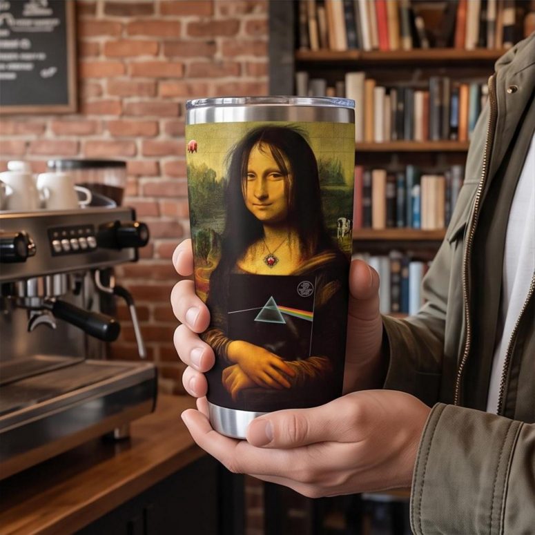 Pink Floyd Tumbler - TDSOTM Vinyl Disk Animals Atom Heart Mother Monalisa Parody Pink Floyd Tumbler - TDSOTM Vinyl Disk Animals Atom Heart Mother Monalisa Parody