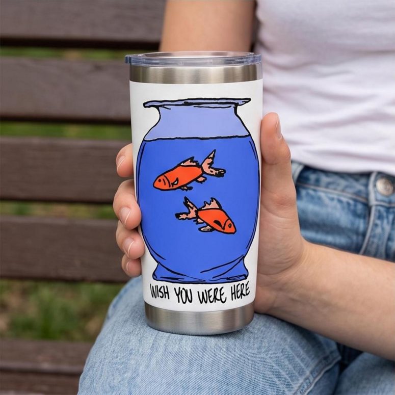 Pink Floyd Tumbler - Wish You Were Here lost souls in Fish Bowl Doodle Art