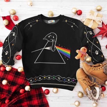 Pink Floyd Ugly Christmas Sweater - Cat Playing With Dark Side Of The Moon Pink Floyd Ugly Christmas Sweater - Cat Playing With Dark Side Of The Moon