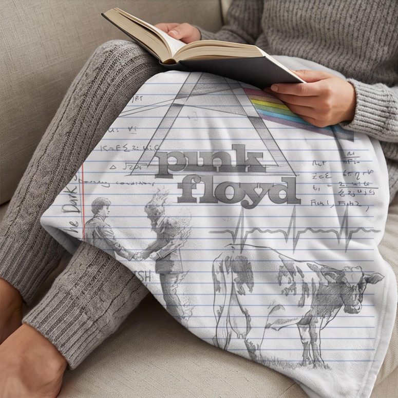 Pink Floyd Velveteen Plush Blanket - Album Collage Sketch