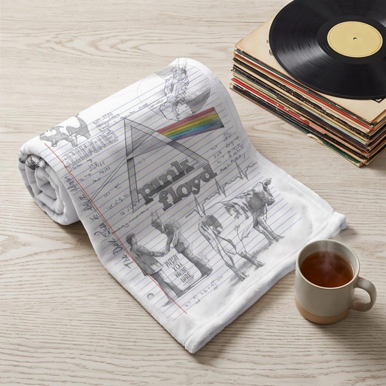 Pink Floyd Velveteen Plush Blanket - Album Collage Sketch