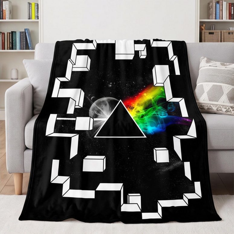 Pink Floyd Velveteen Plush Blanket - Dark Side of the Moon Galaxy Break Wall