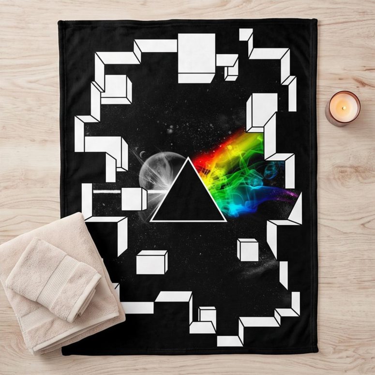 Pink Floyd Velveteen Plush Blanket - Dark Side of the Moon Galaxy Break Wall