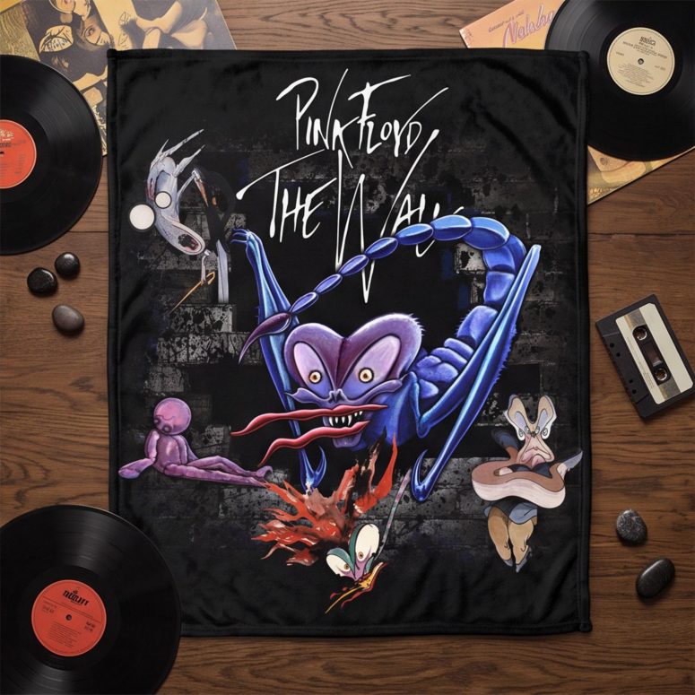 Pink Floyd Velveteen Plush Blanket - Pink Floyd The Wall Scorpion Mother Vintage