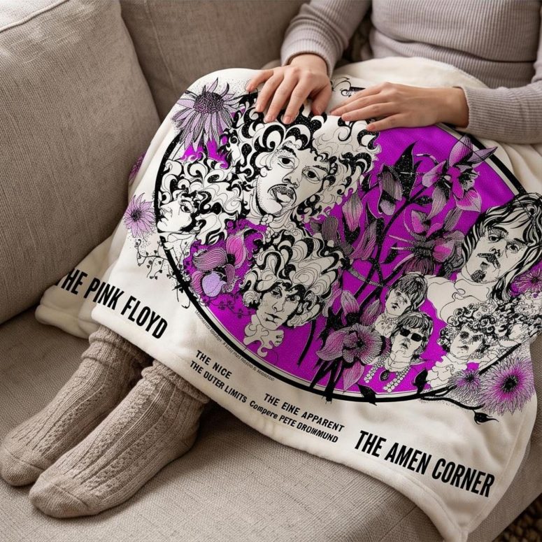 Pink Floyd Velveteen Plush Blanket - Tallenge Pink Floyd And Jimi Hendrix 1967 Vintage UK Concert Pink Floyd Velveteen Plush Blanket - Tallenge Pink Floyd And Jimi Hendrix 1967 Vintage UK Concert