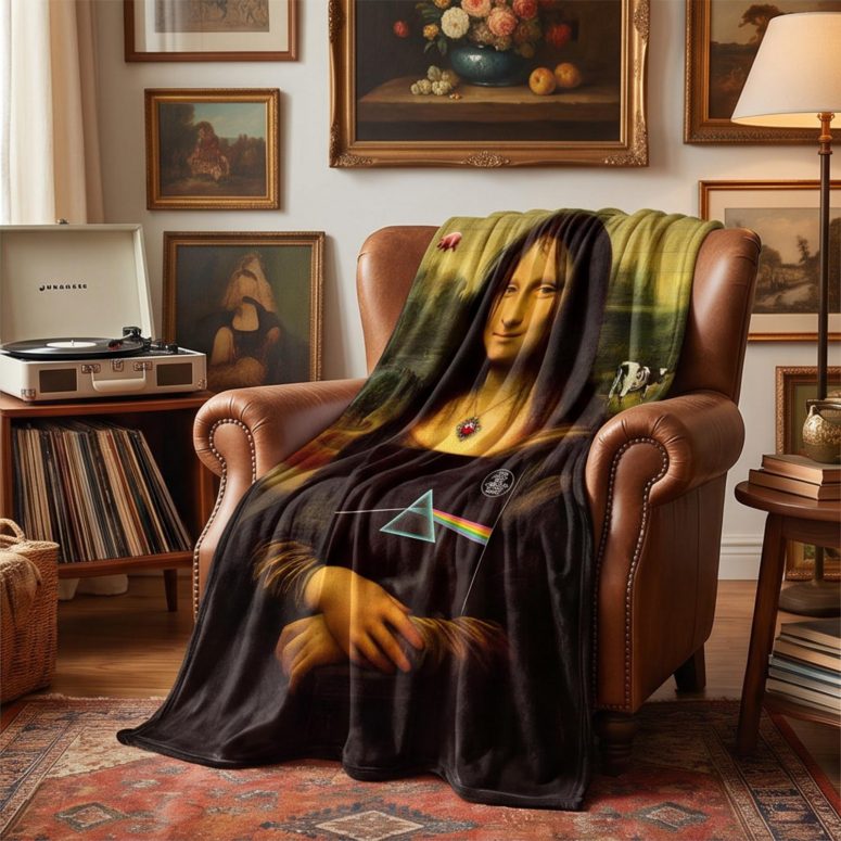 Pink Floyd Velveteen Plush Blanket - TDSOTM Vinyl Disk Animals Atom Heart Mother Monalisa Parody