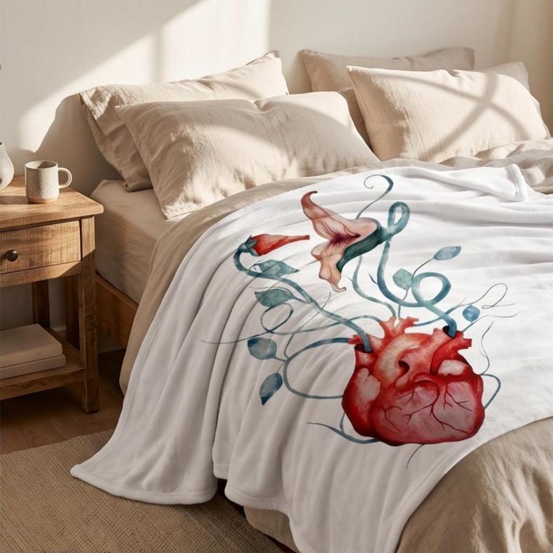 Pink Floyd Velveteen Plush Blanket - The Wall Flower Heart What shall we do now