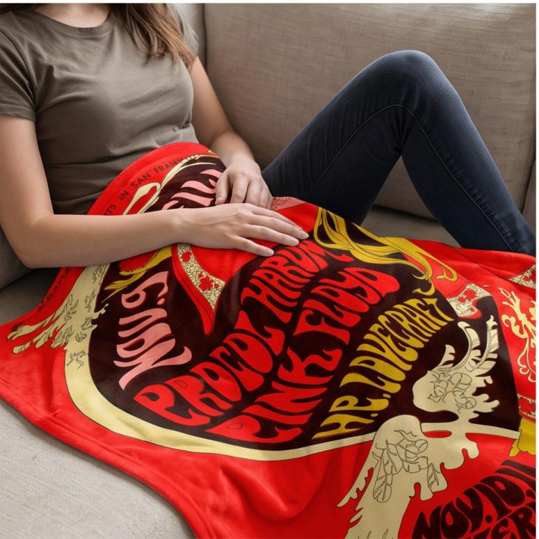 Pink Floyd Velveteen Plush Blanket - Vintage Concert Poster from Fillmore Auditorium