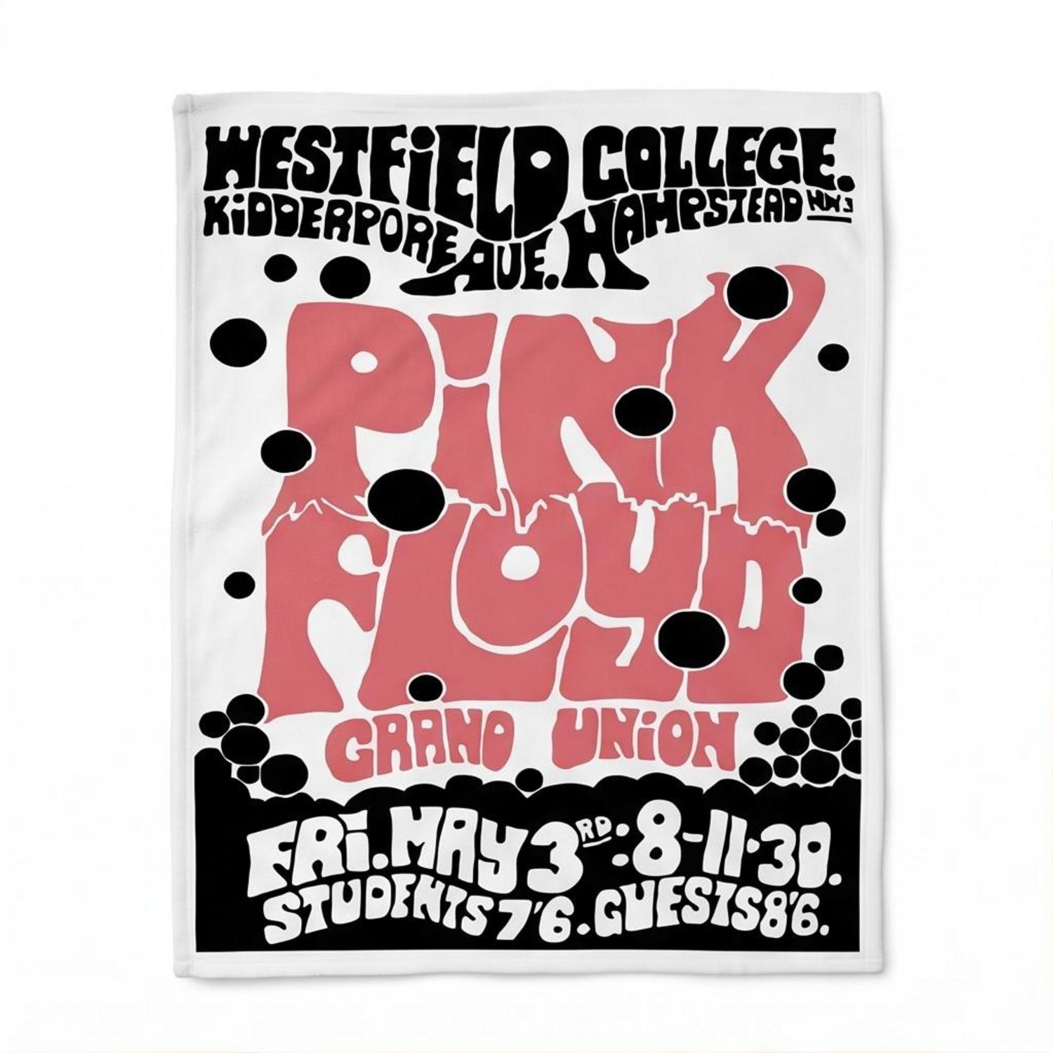 Pink Floyd Velveteen Plush Blanket - Westfield College Hampstead Concert 1968 Pink Floyd Velveteen Plush Blanket - Westfield College Hampstead Concert 1968