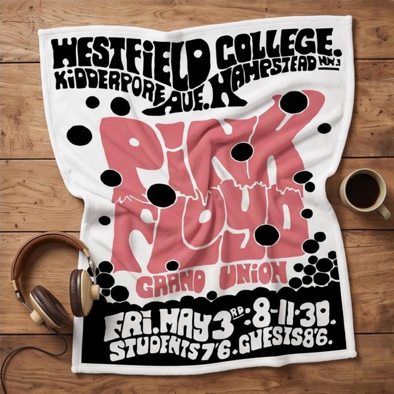 Pink Floyd Velveteen Plush Blanket - Westfield College Hampstead Concert 1968 Pink Floyd Velveteen Plush Blanket - Westfield College Hampstead Concert 1968