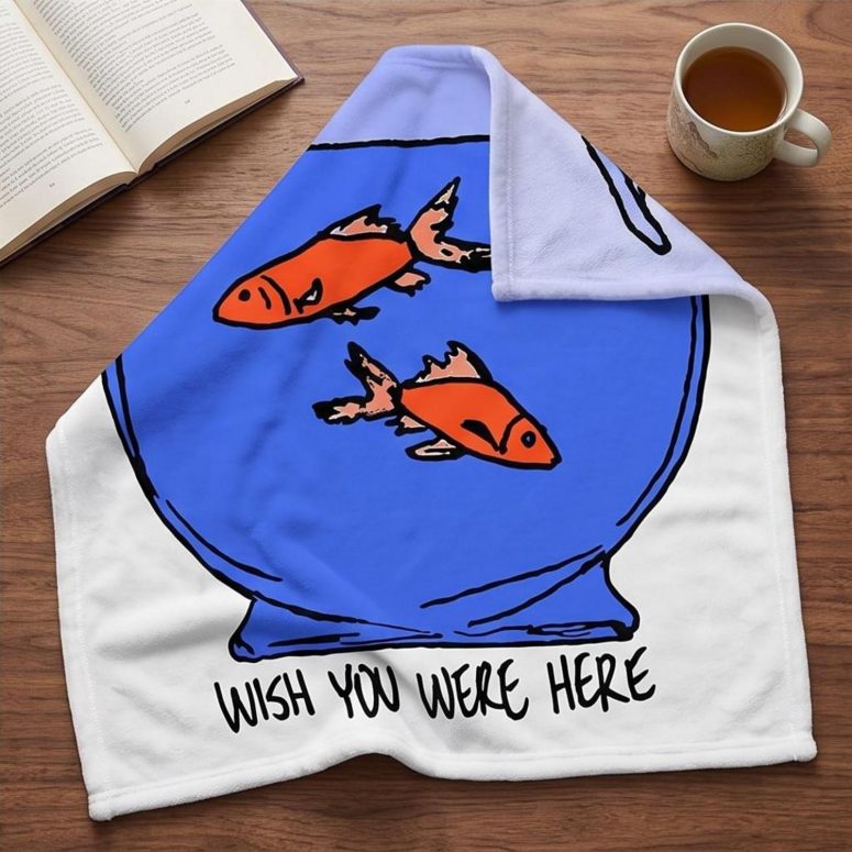 Pink Floyd Velveteen Plush Blanket - Wish You Were Here lost souls in Fish Bowl Doodle Art Pink Floyd Velveteen Plush Blanket - Wish You Were Here lost souls in Fish Bowl Doodle Art