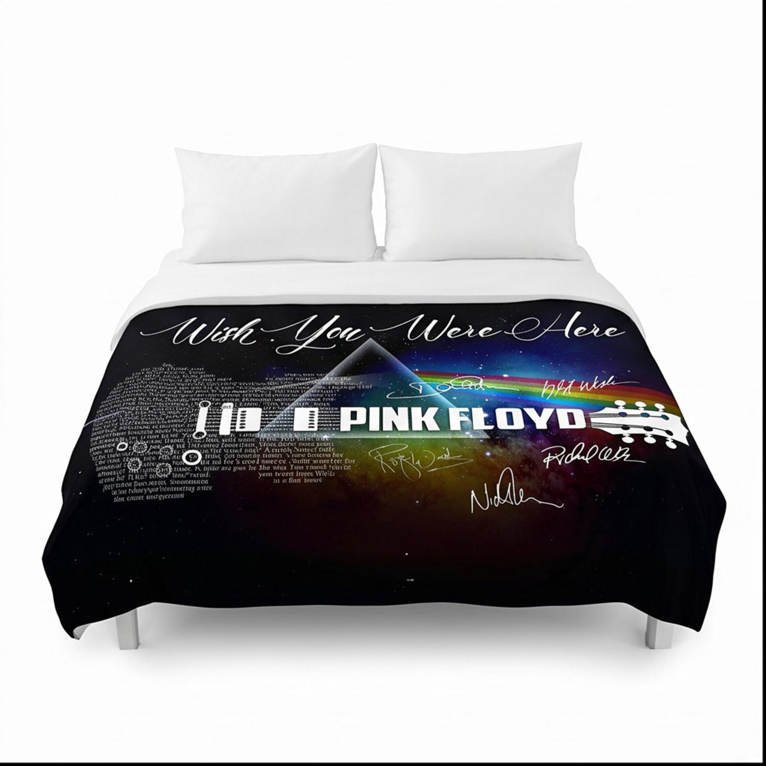 Pink Floyd Velveteen Plush Blanket - Wish You Were Here With Guitar Typography And Signatures Pink Floyd Velveteen Plush Blanket - Wish You Were Here With Guitar Typography And Signatures