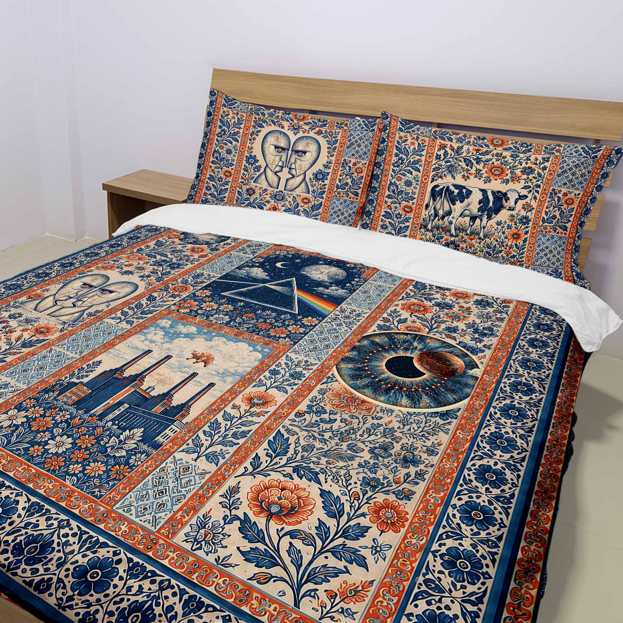 Pink Floyd Bedding Set - Bohemian Blue Division Bell Animals Atom Heart Mother Pink Floyd Bedding Set - Bohemian Blue Division Bell Animals Atom Heart Mother