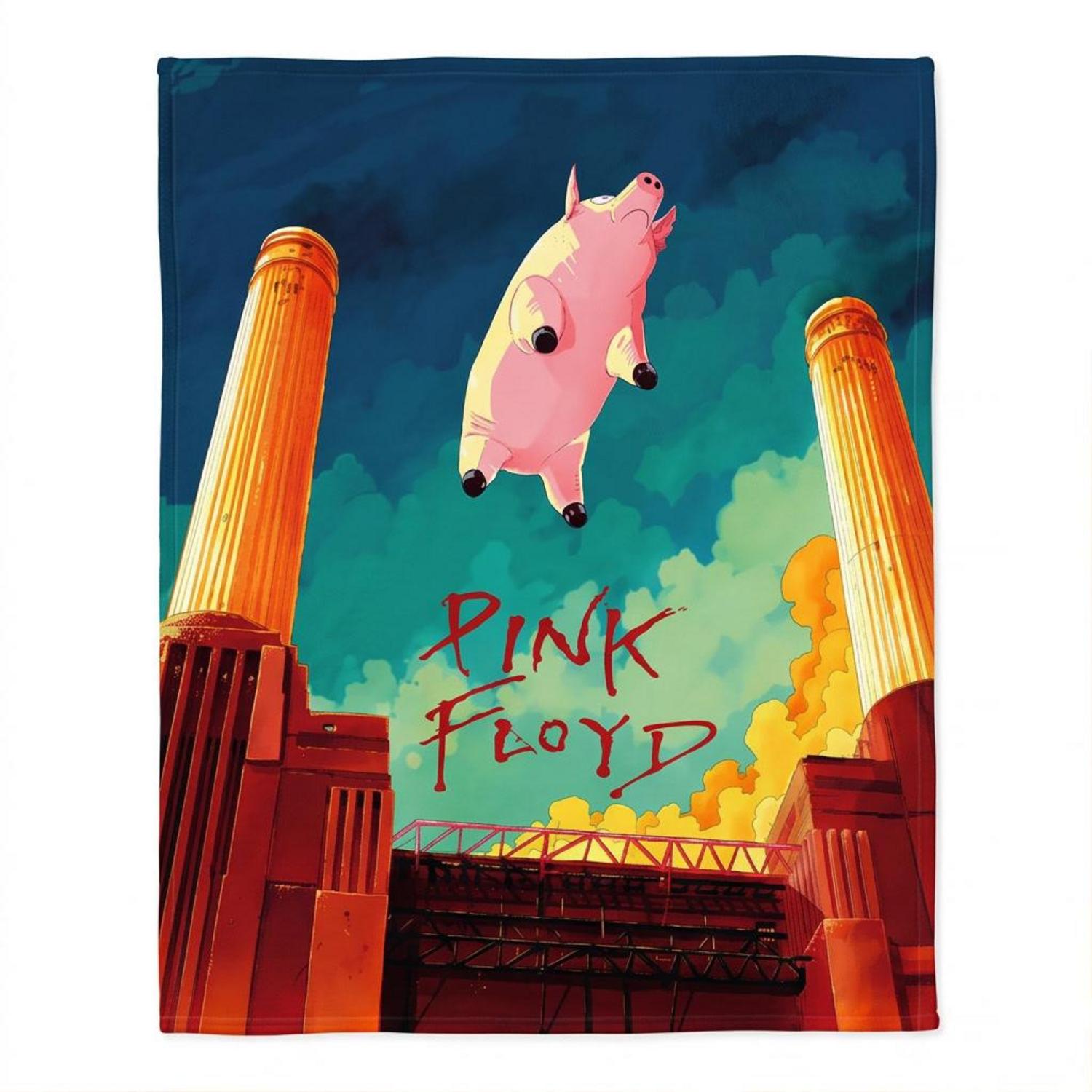 Pink Floyd Fleece Blanket - Animals Flying Pig Comic Style Art Print Pink Floyd Fleece Blanket - Animals Flying Pig Comic Style Art Print