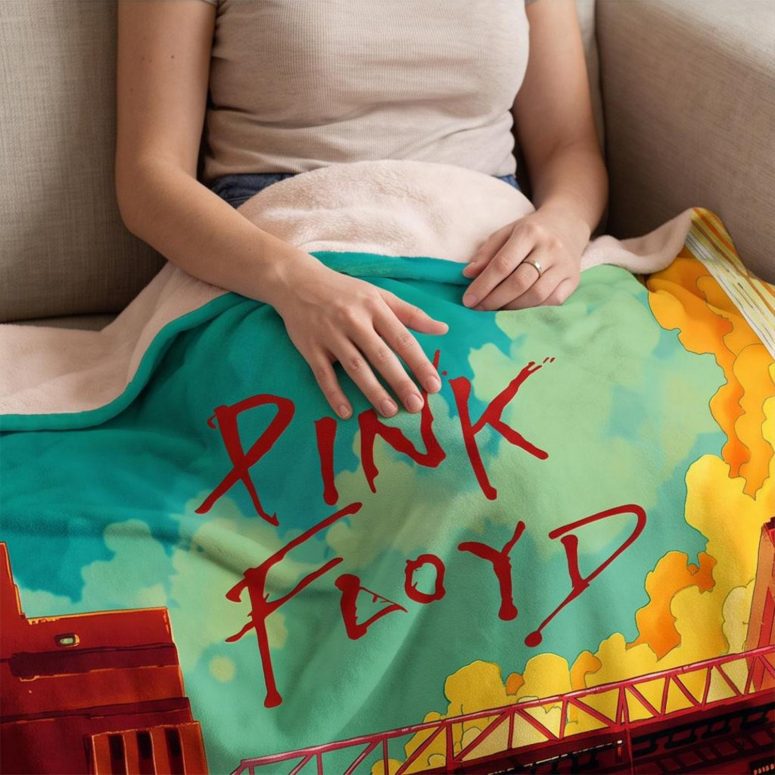 Pink Floyd Fleece Blanket - Animals Flying Pig Comic Style Art Print Pink Floyd Fleece Blanket - Animals Flying Pig Comic Style Art Print