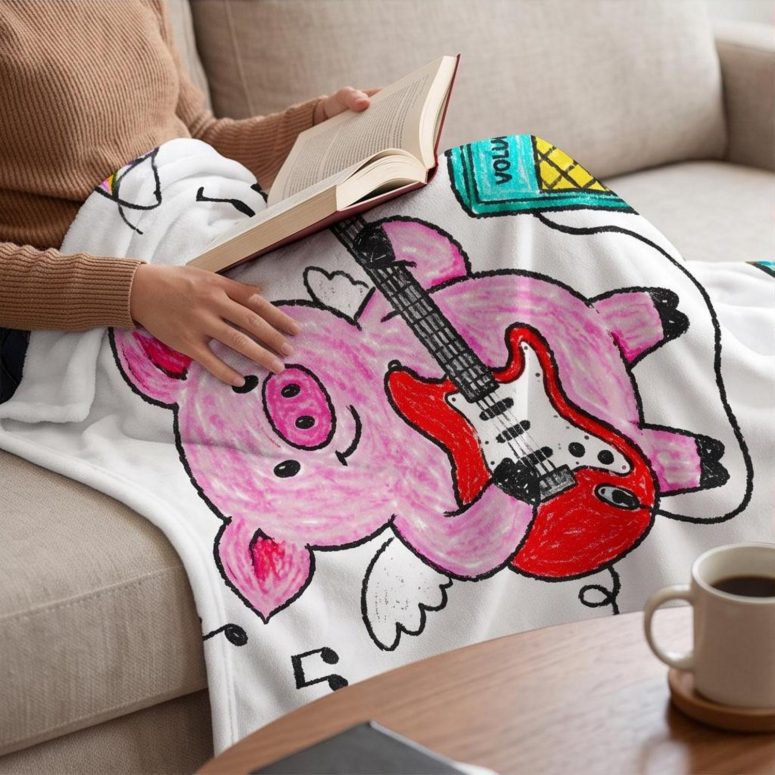 Pink Floyd Fleece Blanket - Crayon Another Pig In he Band