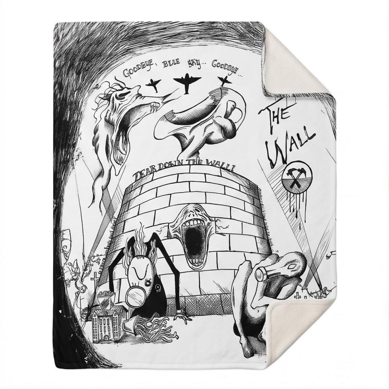Pink Floyd Fleece Blanket - Goodbye Blue Sky Tear Down The Wall Pink Floyd Fleece Blanket - Goodbye Blue Sky Tear Down The Wall