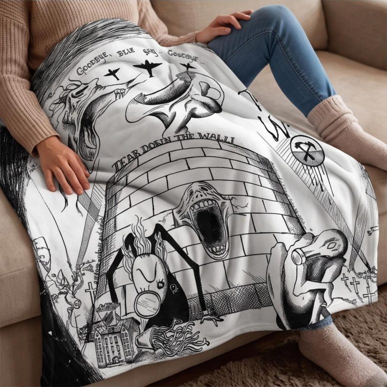 Pink Floyd Fleece Blanket - Goodbye Blue Sky Tear Down The Wall Pink Floyd Fleece Blanket - Goodbye Blue Sky Tear Down The Wall