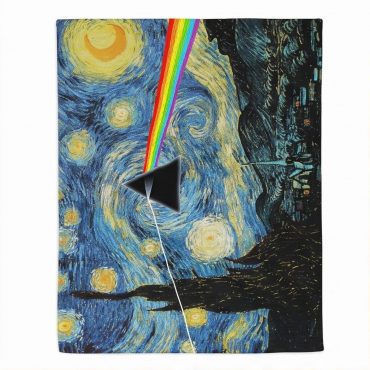 Pink Floyd Fleece Blanket - Starry Night Dark Side Of The Moon Van Gogh