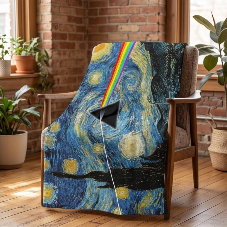 Pink Floyd Fleece Blanket - Starry Night Dark Side Of The Moon Van Gogh