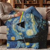 Pink Floyd Fleece Blanket - Starry Night Dark Side Of The Moon Van Gogh