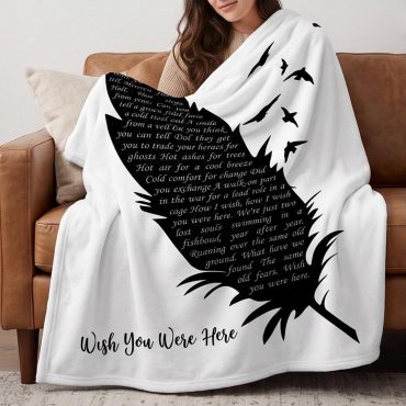 Pink Floyd Fleece Blanket - Wish You Were Here Lyrics Black Feather
