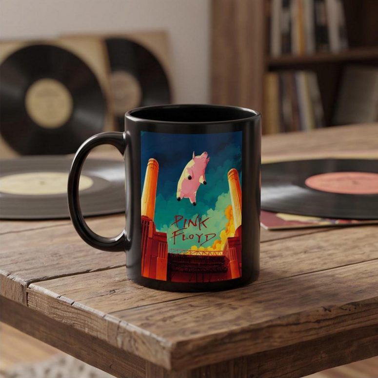 Pink Floyd Mug - Animals Flying Pig Comic Style Art Print Pink Floyd Mug - Animals Flying Pig Comic Style Art Print