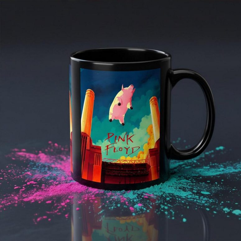 Pink Floyd Mug - Animals Flying Pig Comic Style Art Print Pink Floyd Mug - Animals Flying Pig Comic Style Art Print