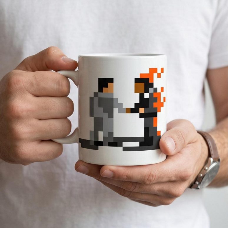 Pink Floyd Mug - Wish You Were Here ShakeHand Pixel Art
