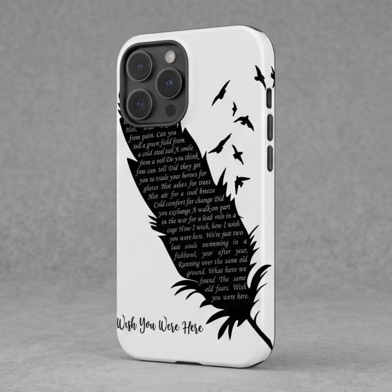 Pink Floyd Phone Case - Wish You Were Here Lyrics Black Feather