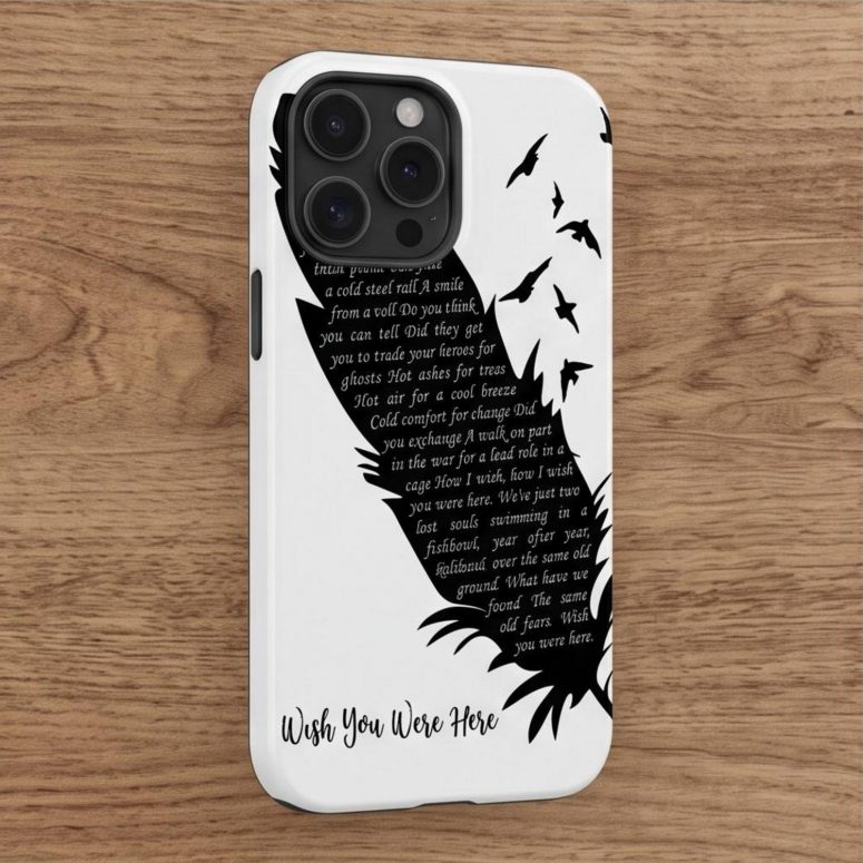 Pink Floyd Phone Case - Wish You Were Here Lyrics Black Feather
