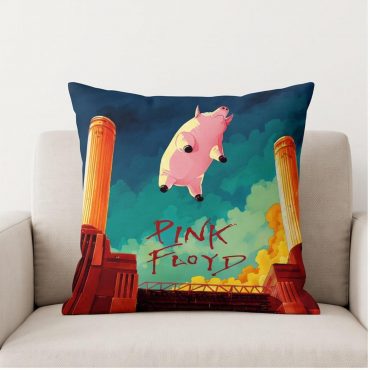 Pink Floyd Pillow Cover - Animals Flying Pig Comic Style Art Print Pink Floyd Pillow Cover - Animals Flying Pig Comic Style Art Print