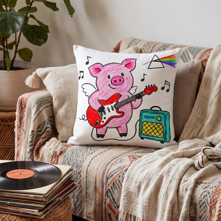 Pink Floyd Pillow Cover - Crayon Another Pig In he Band