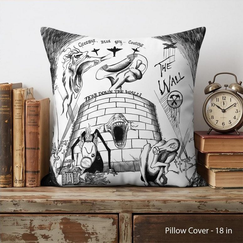 Pink Floyd Pillow Cover - Goodbye Blue Sky Tear Down The Wall