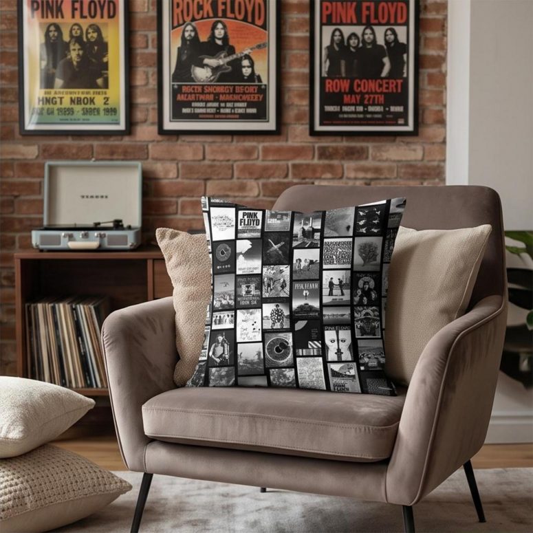 Pink Floyd Pillow Cover - Pink Floyd Artwork Poster Collage Black White