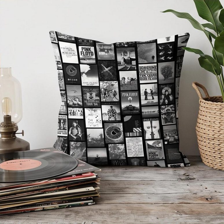 Pink Floyd Pillow Cover - Pink Floyd Artwork Poster Collage Black White