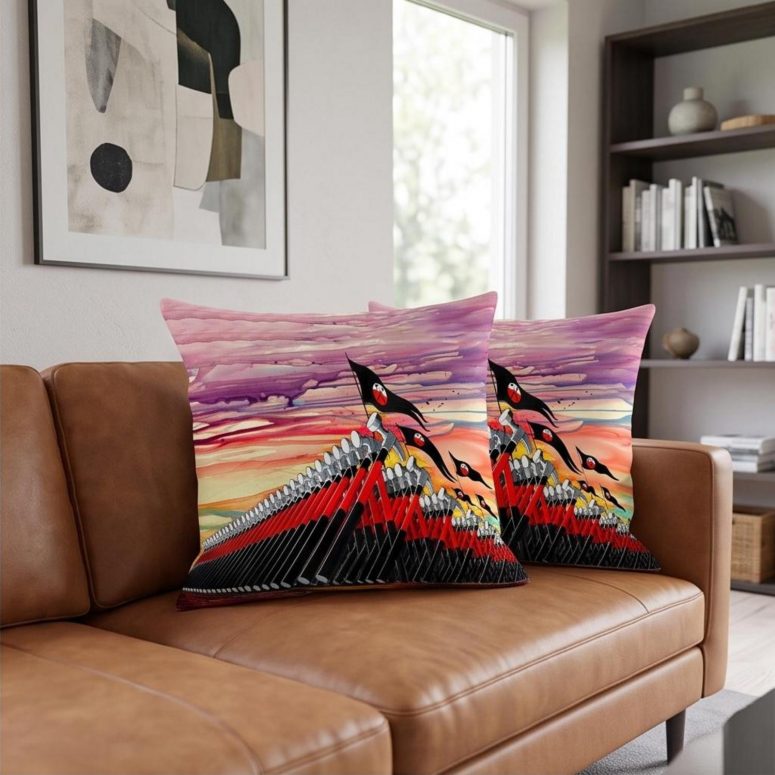 Pink Floyd Pillow Cover - The Wall Marching Hammers Drawing Art