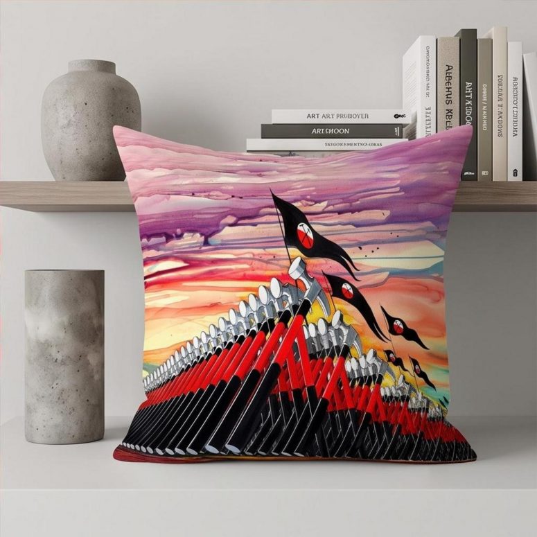Pink Floyd Pillow Cover - The Wall Marching Hammers Drawing Art